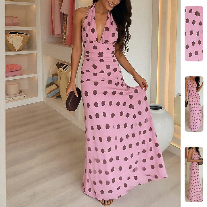 Damen Maxikleid mit halterndem Ausschnitt und verspieltem Polka-Dot-Muster Drune