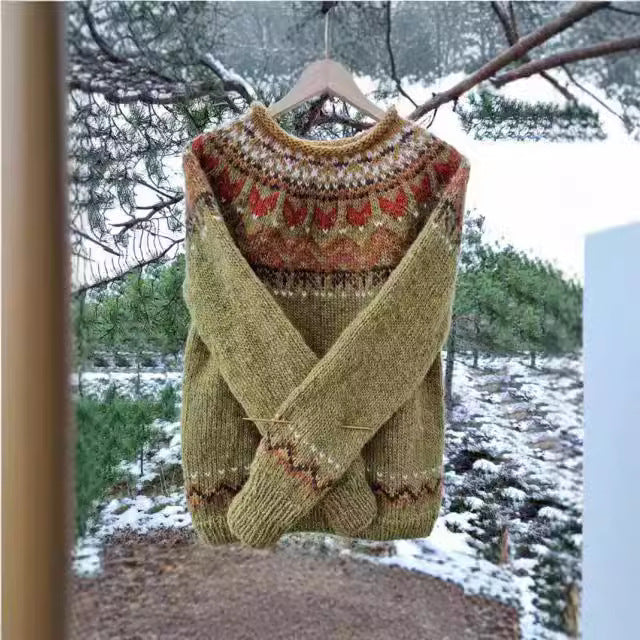 Damen nan Norwegerpullover aus Wollmix mit Rundhalsausschnitt und traditionellem Fair-Isle-Yoke Drune