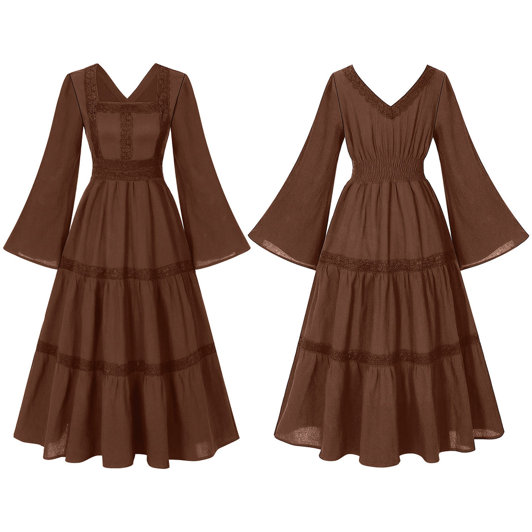 Damen nan romantisches Maxikleid mit Carmen-Ausschnitt, Puffärmeln, tailliertem Mieder und seitlicher Raffung Drune