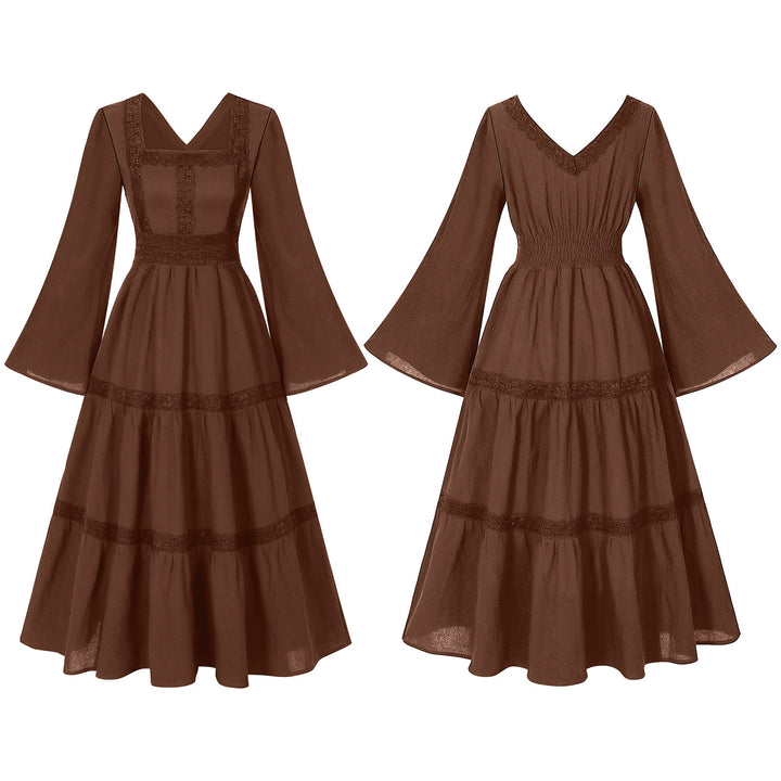 Damen nan romantisches Maxikleid mit Carmen-Ausschnitt, Puffärmeln, tailliertem Mieder und seitlicher Raffung Drune