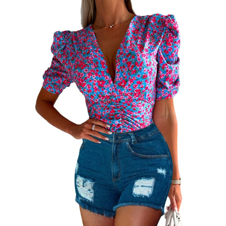 Damen Bluse mit Puffärmeln und floralem Muster Drune