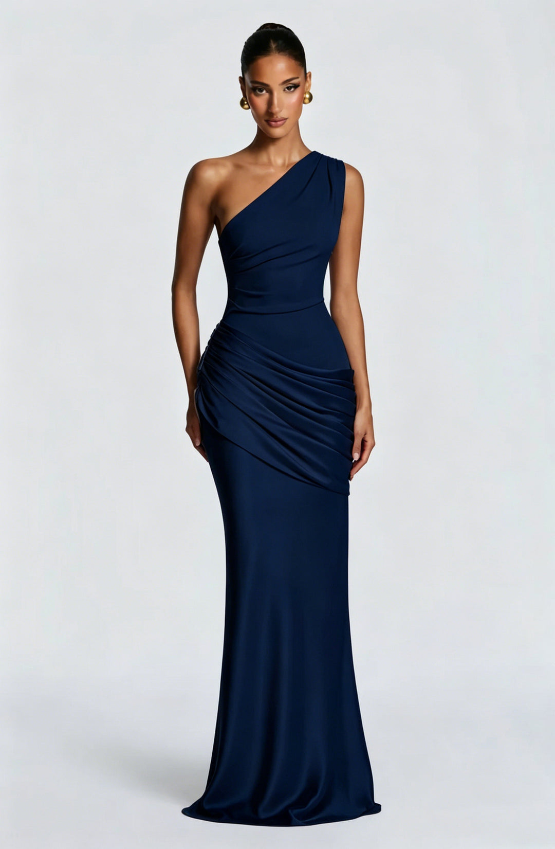 Damen Elegantes One-Shoulder Maxikleid mit fließenden Drapierungen Drune