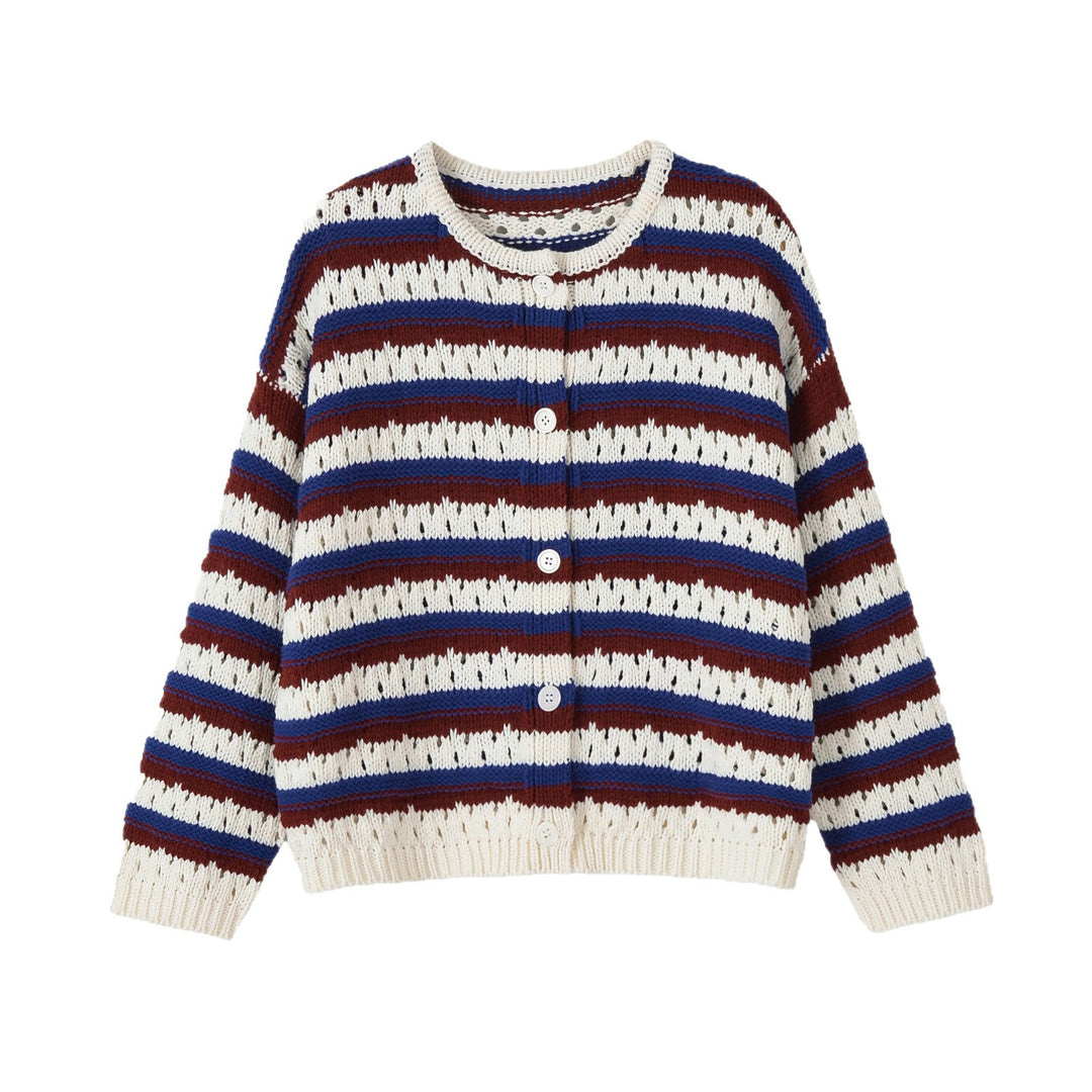 Damen Gestrickte Cropped‑Strickjacke mit Lochmuster und Knopfleiste Drune