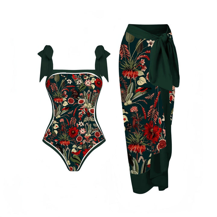 Damen Eleganter Badeanzug mit passendem Wickelrock Drune