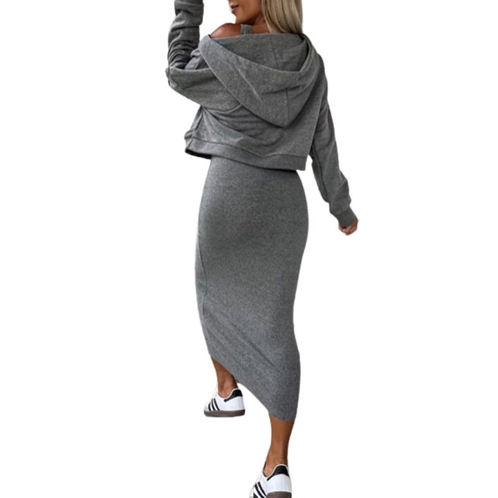 Damen Casual Cropped Feinstrick-Set mit hoch tailliertem Midi-Bleistiftrock und Racerback-Top Drune