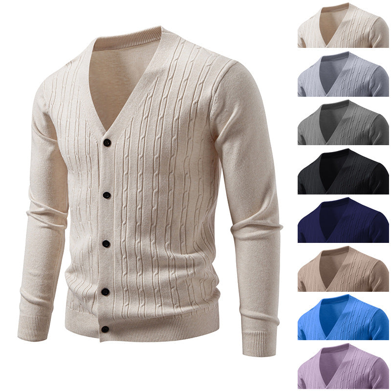 Herren Feinstrick-Cardigan mit V-Ausschnitt und vertikalem Zopfmuster Drune
