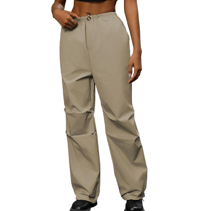 Damen Locker geschnittene Utility-Hose mit hohem Gummibund, Tunnelzug-Saum & verdeckter Knopfleiste Drune