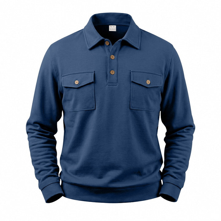 Herren Langarm-Poloshirt mit Knopfleiste und aufgesetzten Brusttaschen Drune