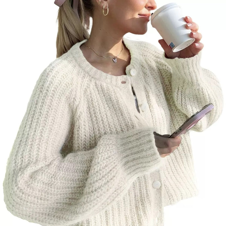 Damen Oversize Mohair-Effekt Strickjacke mit Rippenstruktur und Rundhalsausschnitt Drune