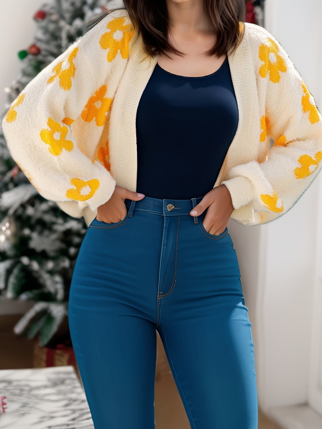 Damen modischer Cardigan mit floralem Design Drune
