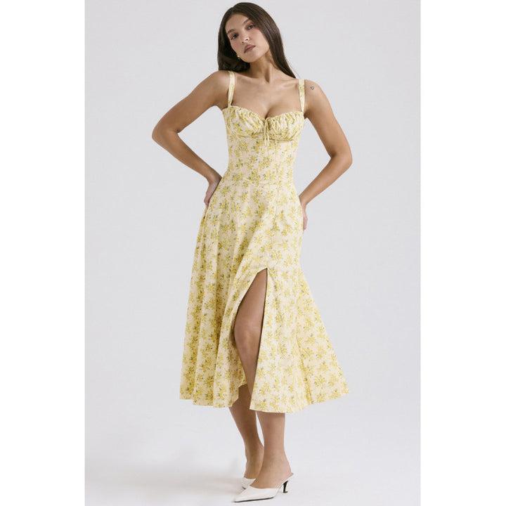 Damen Maxikleid mit floralem Design und elegantem Schlitz Drune