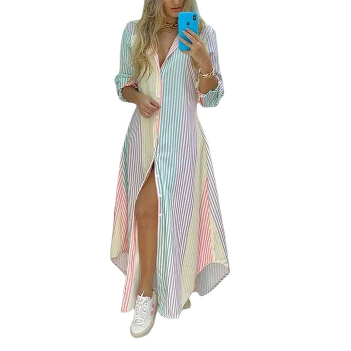 Damen Langarmhemdmaxikleid mit grafischem Muster und seitlichem Schlitz Drune