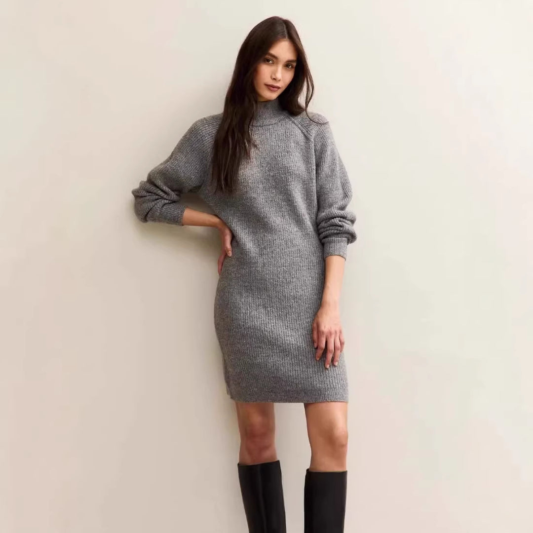 Damen Strickkleid in taillierter Silhouette mit Stehkragen und Raglanärmeln Drune