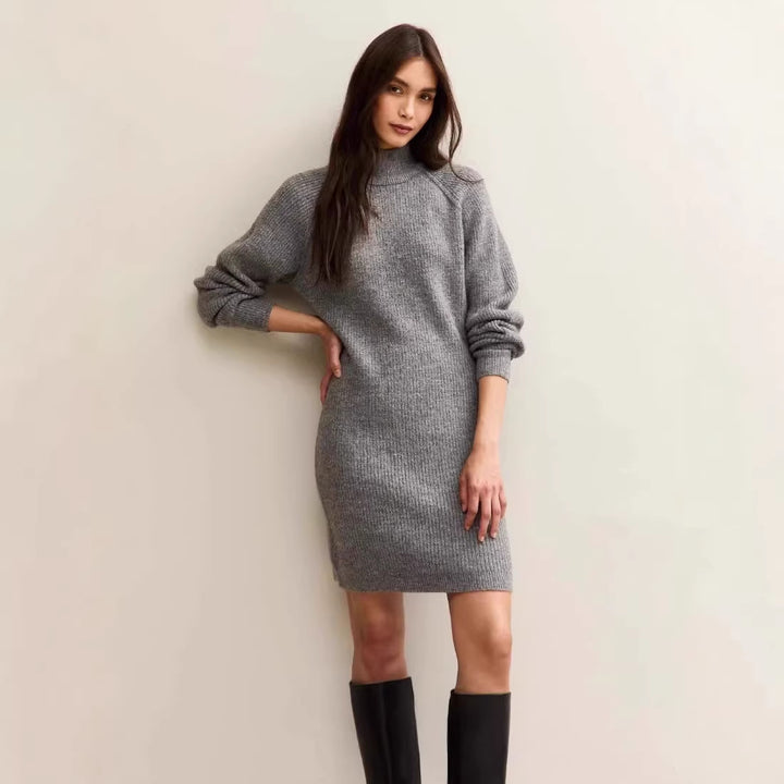 Damen Strickkleid in taillierter Silhouette mit Stehkragen und Raglanärmeln Drune