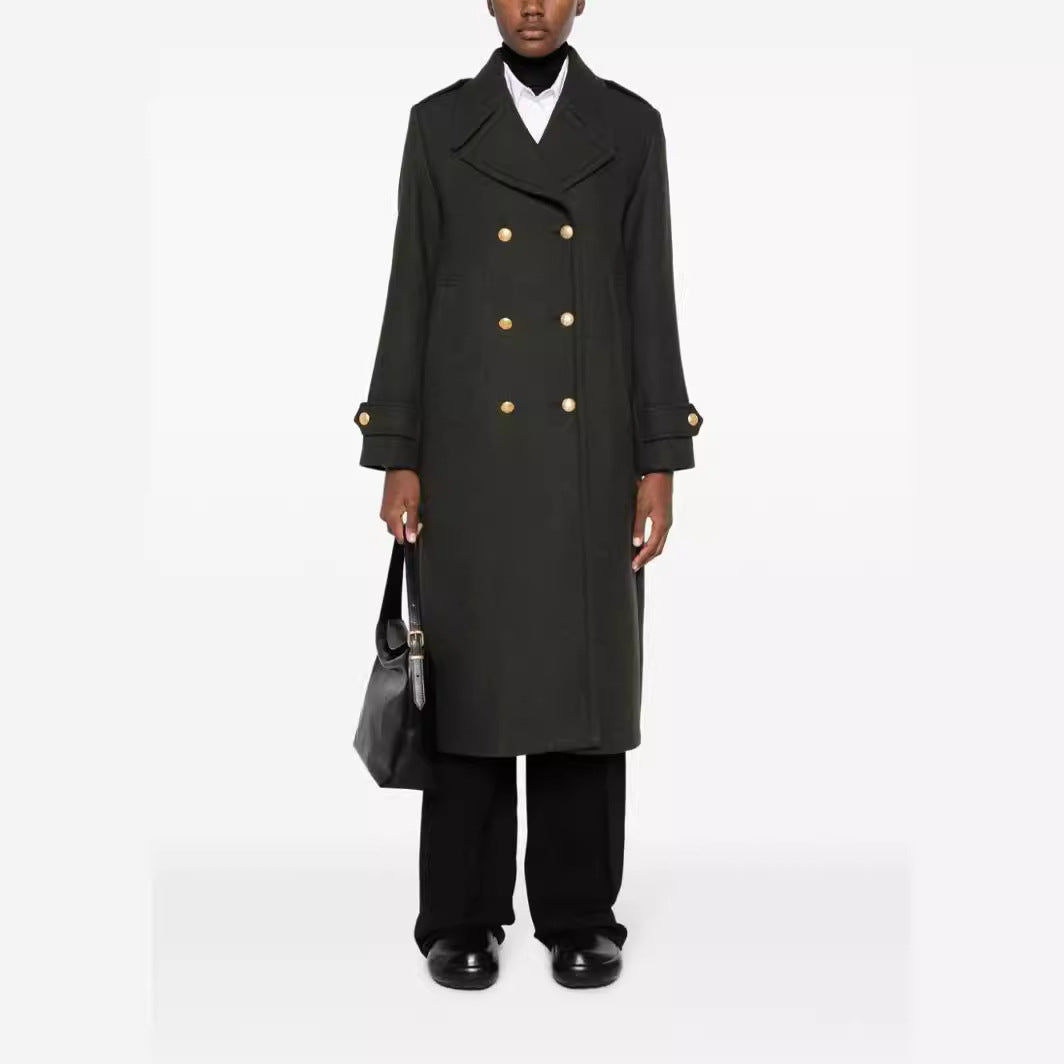 Damen Doppelreihiger Oversize-Wollmix-Mantel mit markantem Revers und verstellbaren Manschetten Drune