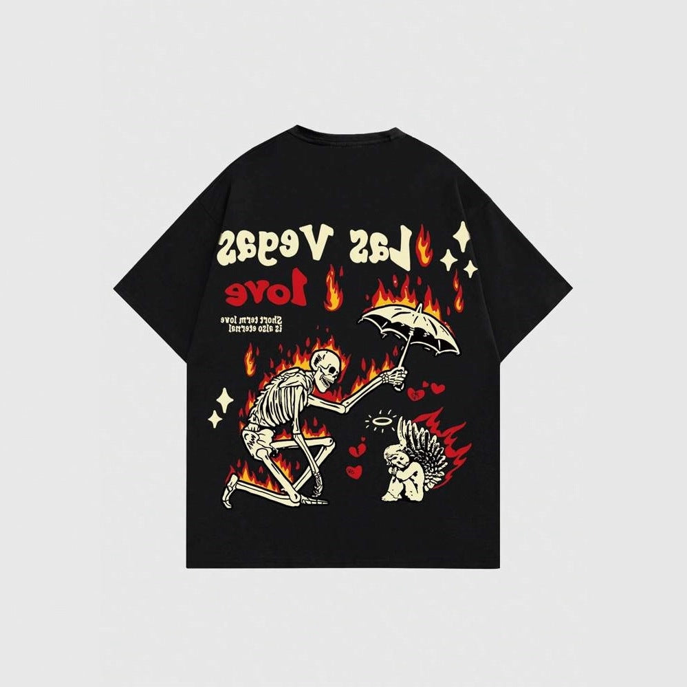 Damen Grafik T-Shirt mit einzigartigem Skelettmotiv und lebhaftem Druck Drune