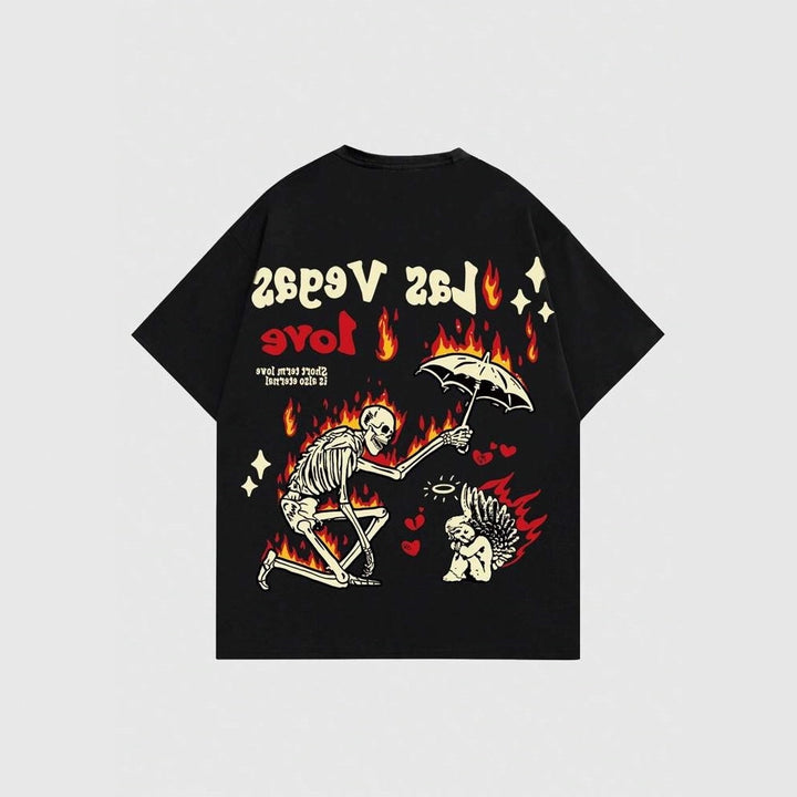 Damen Grafik T-Shirt mit einzigartigem Skelettmotiv und lebhaftem Druck Drune