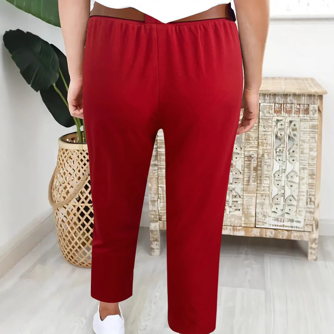 Damen elegante High-Waist Hose mit dekorativen Falten und praktischen Taschen Drune