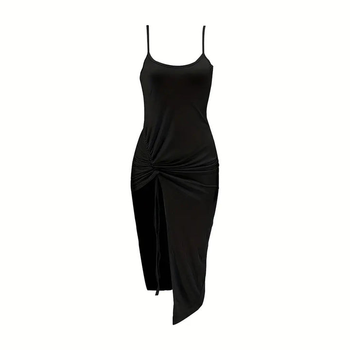 Damen figurbetontes Maxikleid mit seitlichen Rüschendetails und tiefem Schlitz Drune