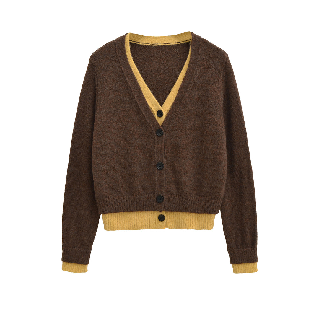 Damen Strickjacke mit V-Ausschnitt und kontrastierenden Details Drune