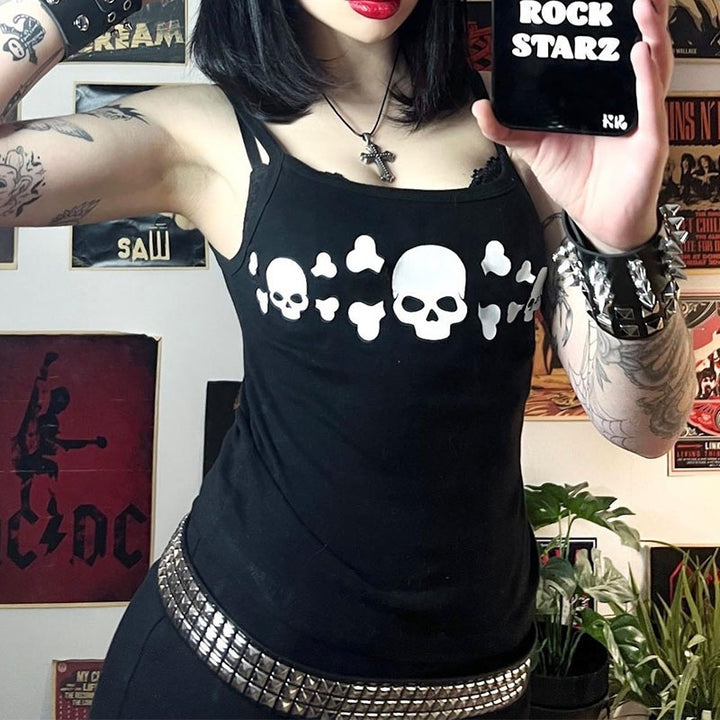 Damen Tanktop mit auffälligem Totenkopf-Design Drune