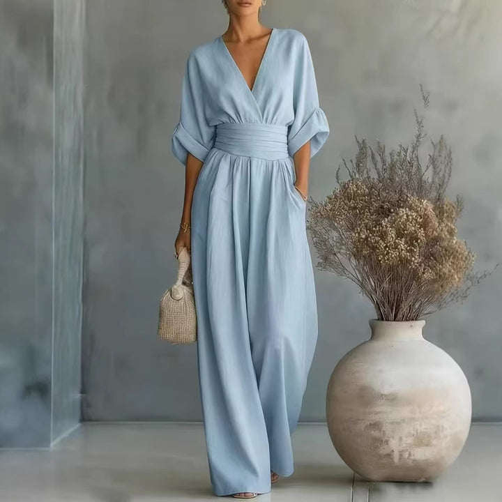 Damen Jumpsuit mit elegantem V-Ausschnitt und weitem Bein Drune