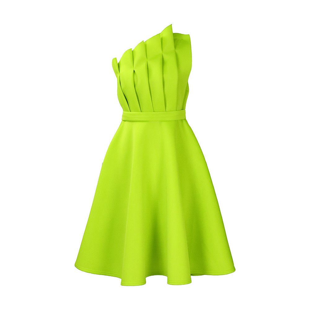 Damen A-Linien Kleid mit asymmetrischen Falten und eleganter Taillierung Drune