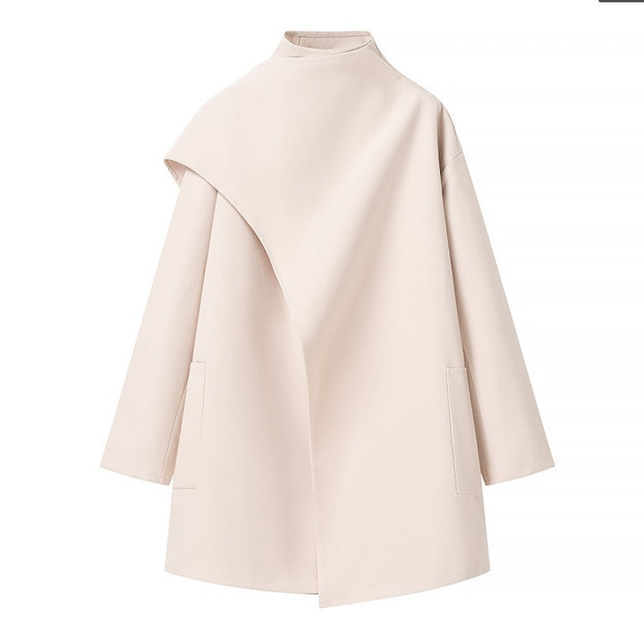 Damen 40+ asymmetrischer Wollmix Cape‑Mantel mit Stehkragen Drune