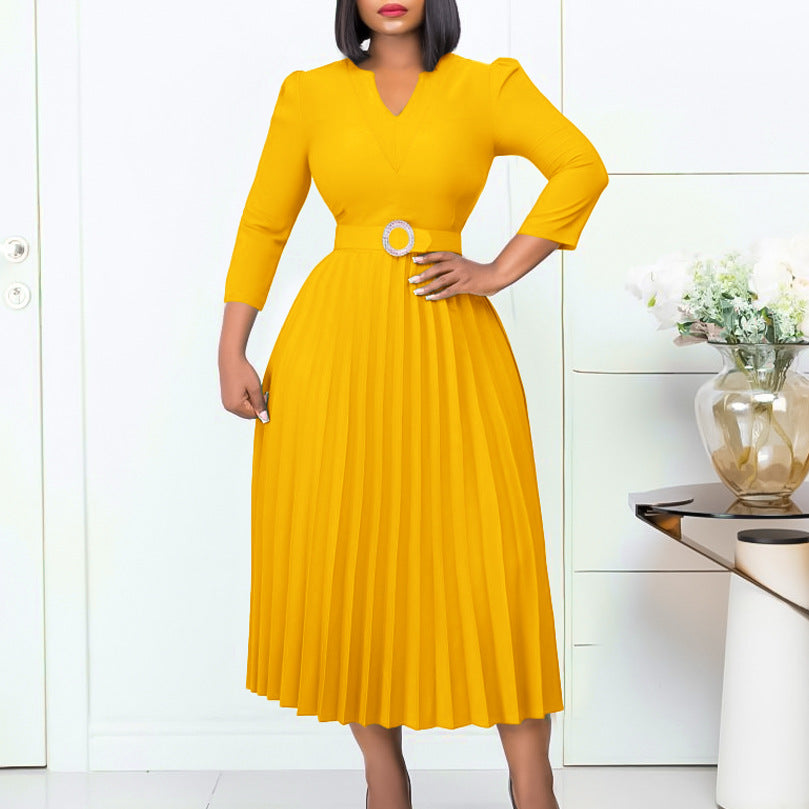Damen Midikleid mit eleganter Plissé-Optik und modischem Taillengürtel Drune