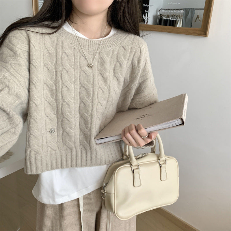 Damen Grobstrickpullover mit lässigem Schnitt und Zopfmuster Drune
