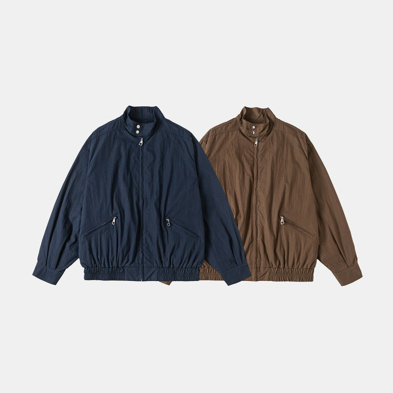 Herren Leichte Harrington-Jacke mit Stehkragen elastischem Saum und schrägen Reißverschlusstaschen Drune
