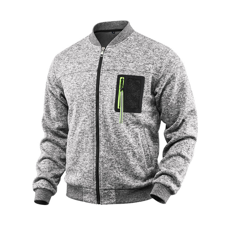 Herren melierte Bomberjacke mit Reißverschluss-Brusttasche und Rippbündchen Drune