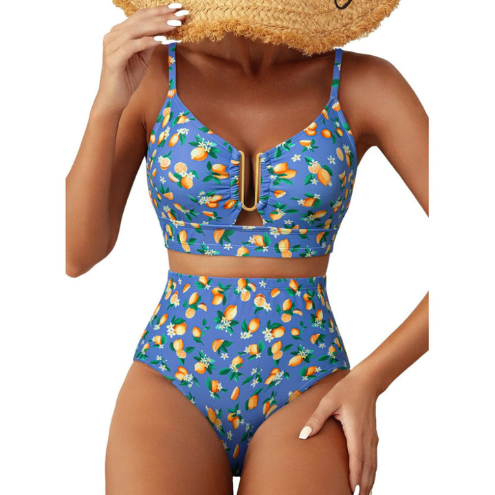 Damen Hoch geschnittener Bikini mit floralem Muster und Leo-Print Drune