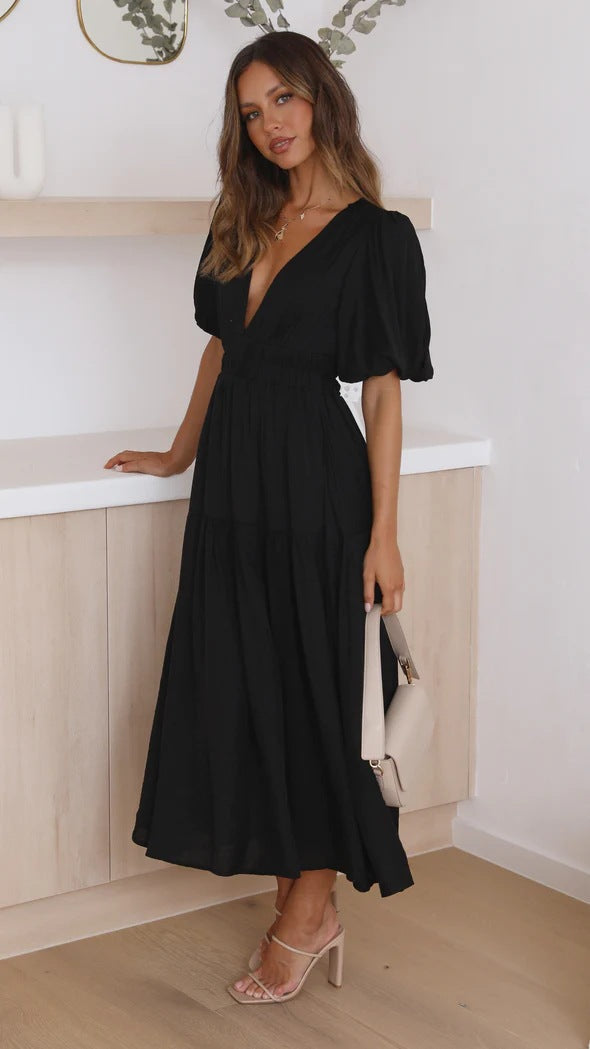 Drune | Lässige Trends Sommer V-Ausschnitt Figurbetont Taillenkleid Midilänge