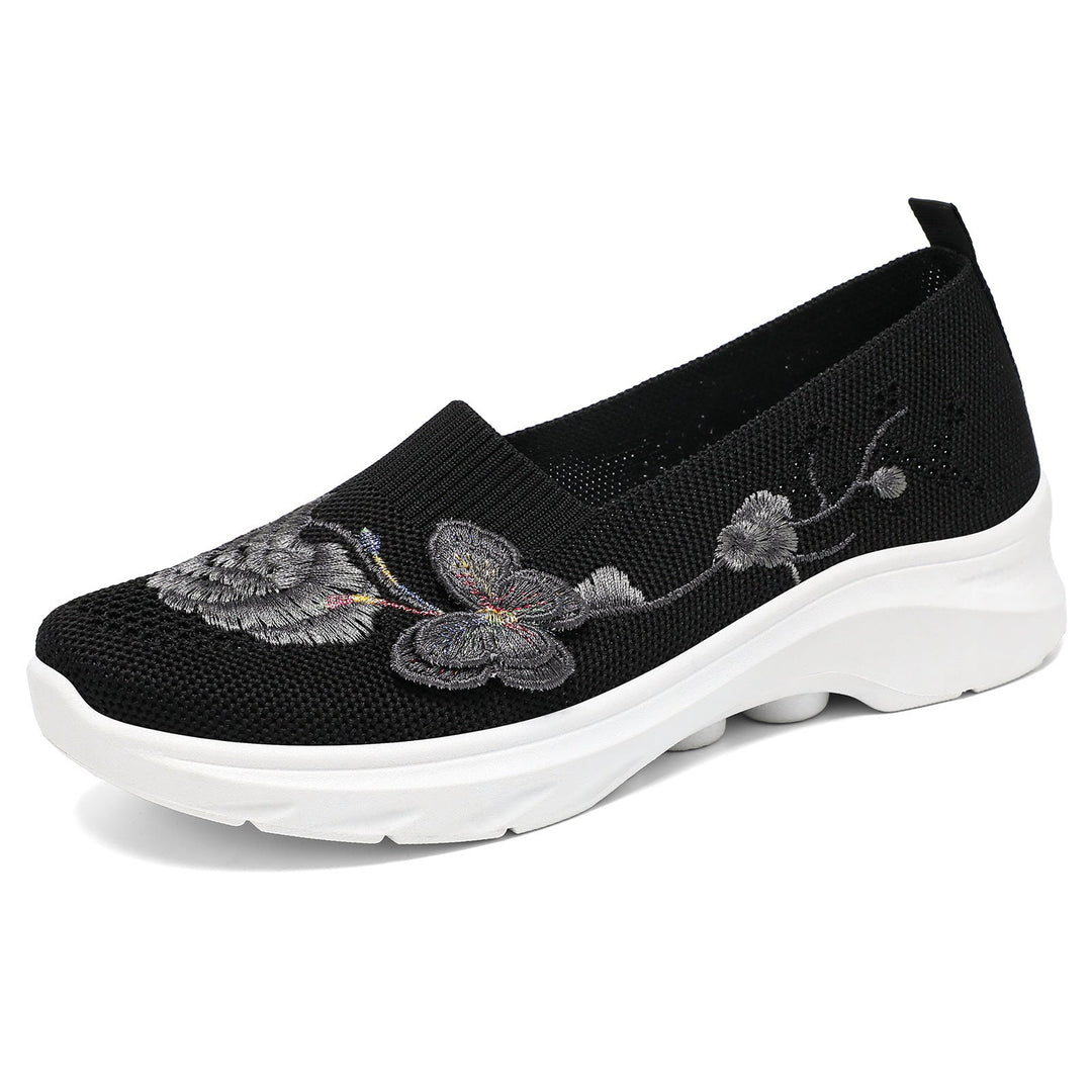 Damen Elegante Slip-On Sneakers mit floralen Stickereien Drune