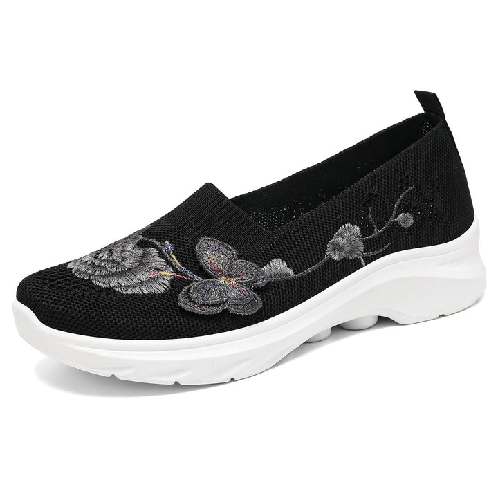 Damen Elegante Slip-On Sneakers mit floralen Stickereien Drune