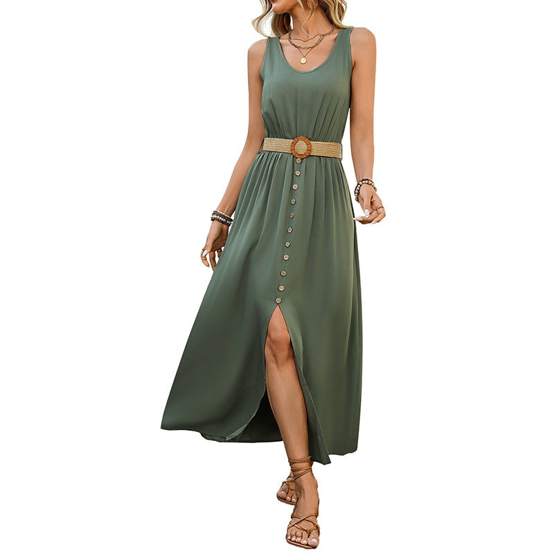 Damen Maxikleid mit Knopfleiste und elegantem Schlitz Drune