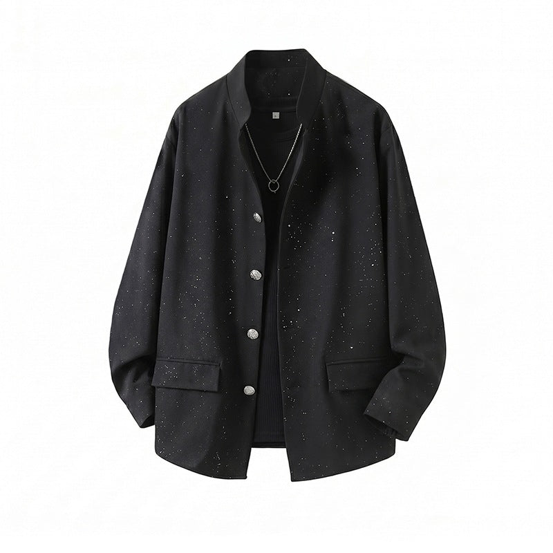Herren Zweiteiliges Oversize-Lounge-Set mit gesprenkelter Übergangsjacke und weiter Bundfaltenhose Drune