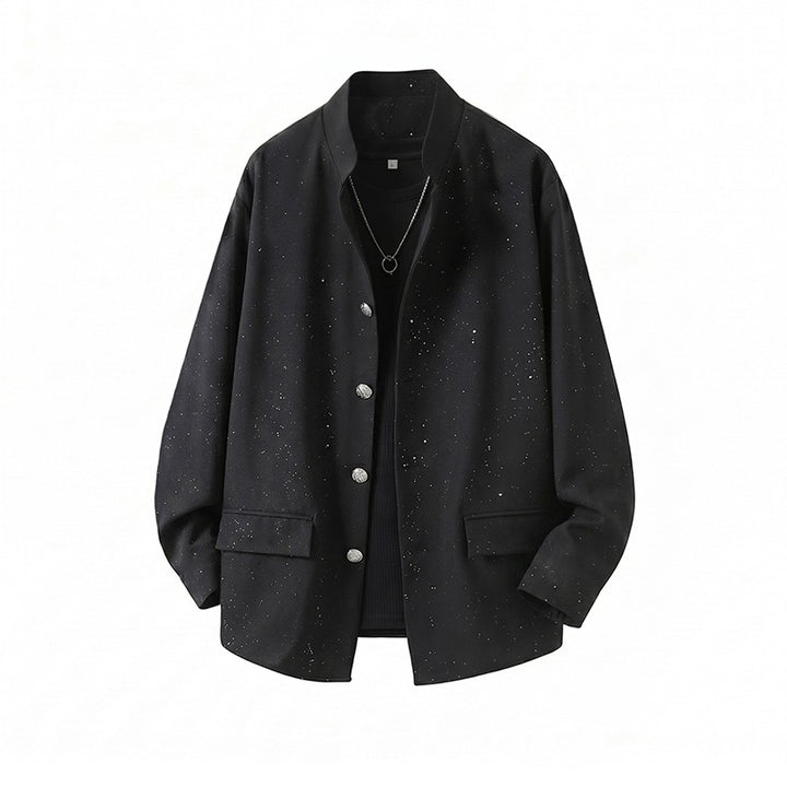 Herren Zweiteiliges Oversize-Lounge-Set mit gesprenkelter Übergangsjacke und weiter Bundfaltenhose Drune