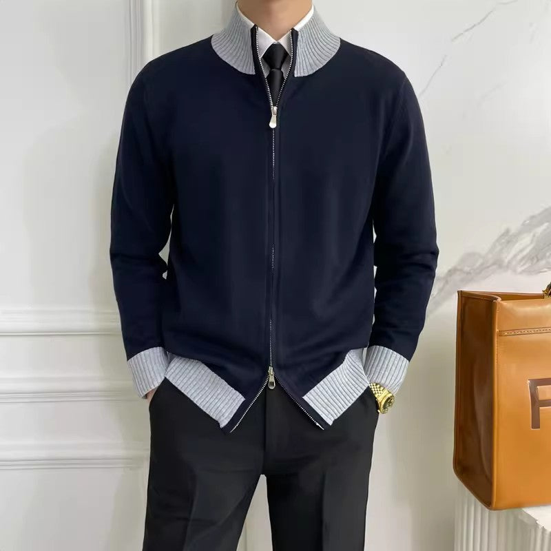Herren Elegante Strickjacke mit Stehkragen und Reißverschluss Drune