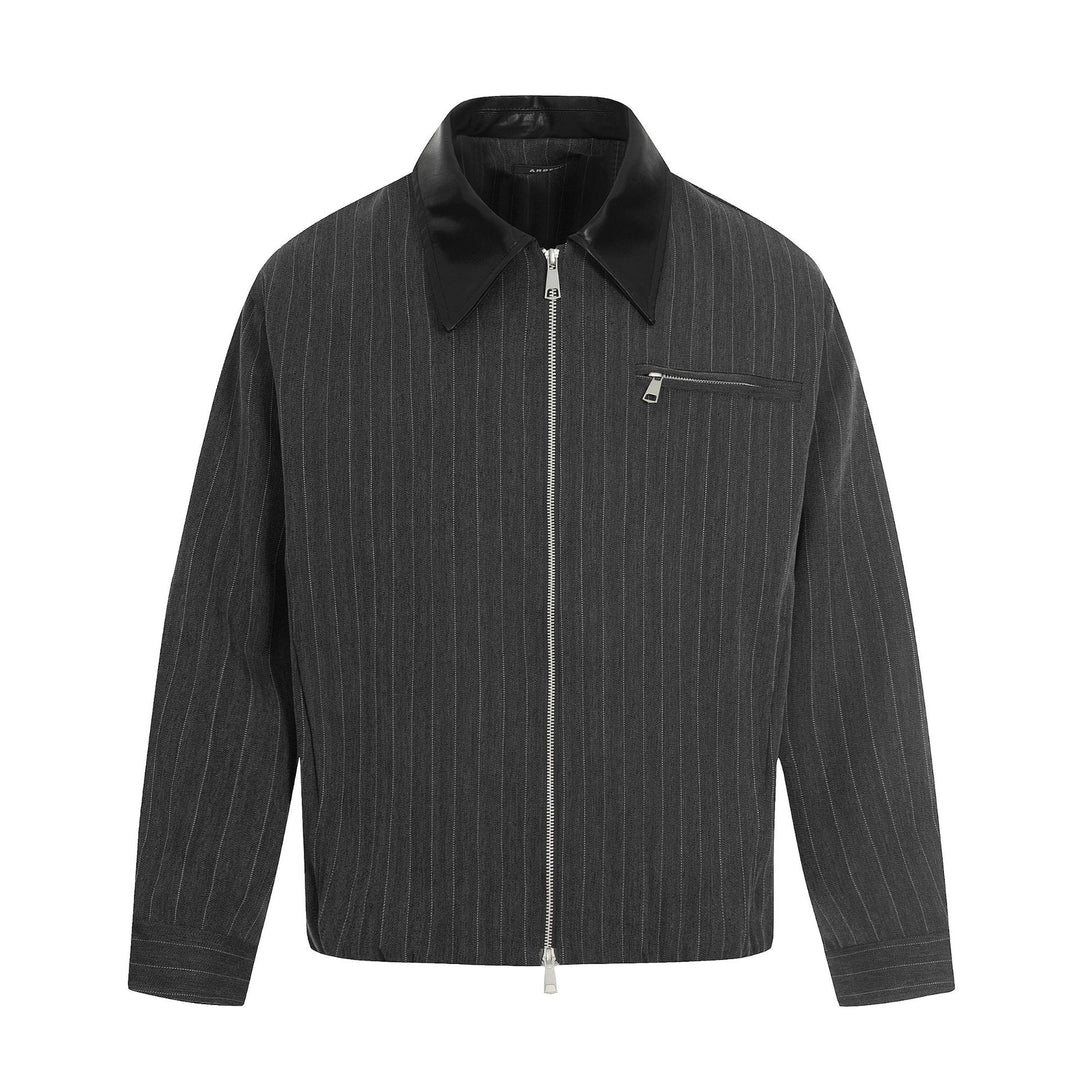 Herren Kurzboxy-Blousonjacke aus Leinenoptik mit Lederkragen Drune