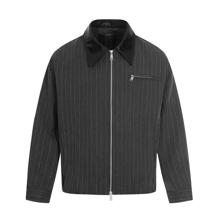 Herren Kurzboxy-Blousonjacke aus Leinenoptik mit Lederkragen Drune