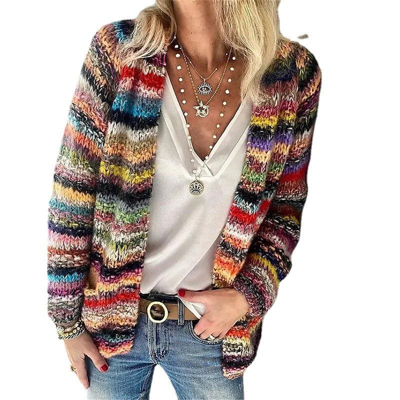Damen Mehrfarbiger Strickcardigan mit offener Front, legerem Oversize-Schnitt und feinem Rippbündchen Drune