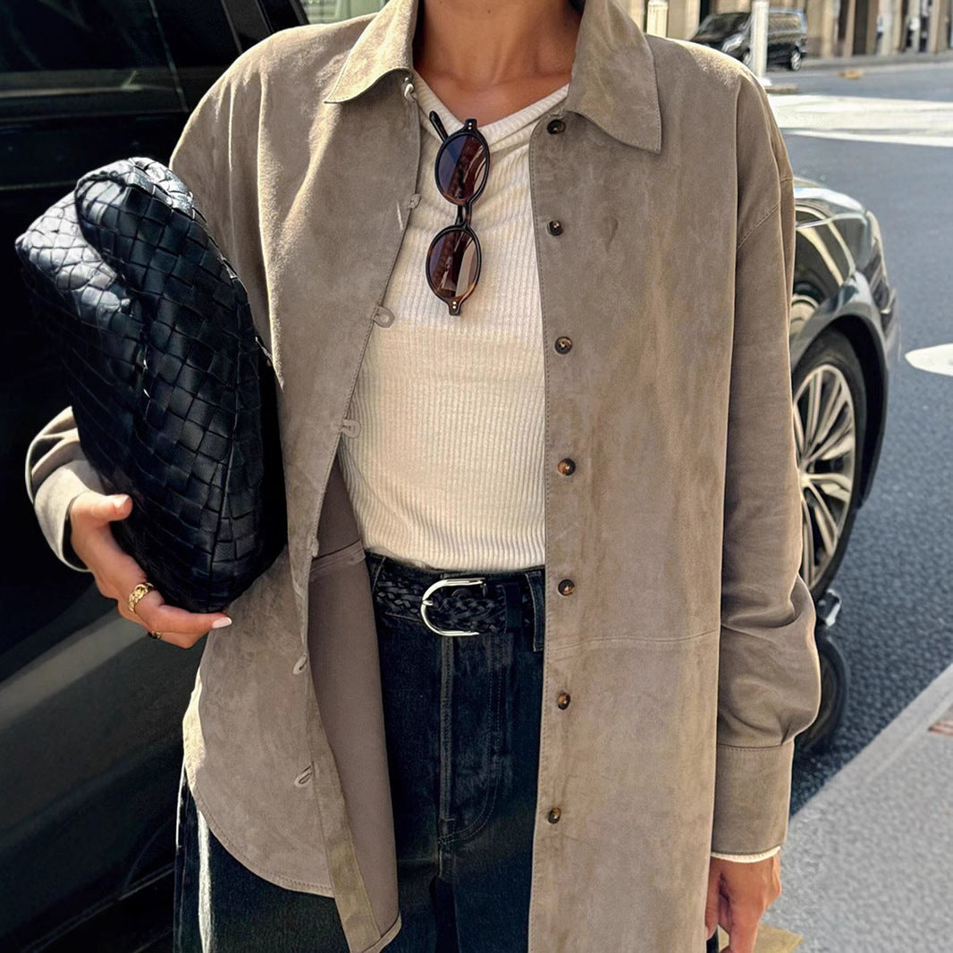 Damen Sanfte Kunstlederjacke mit Knopfverschluss Drune