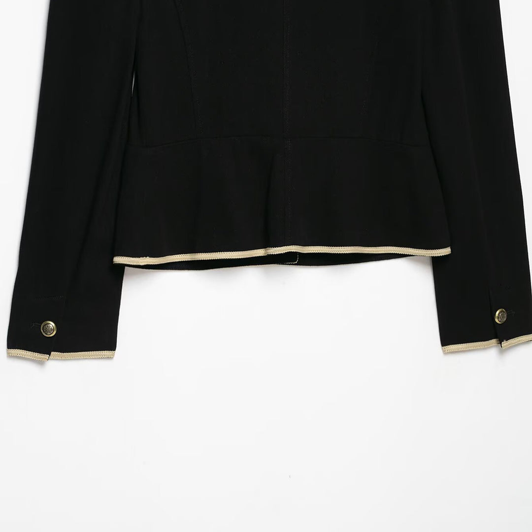 Damen Cropped Kurzblazer mit Stehkragen, Zierpaspel und Medaillonknöpfen Drune