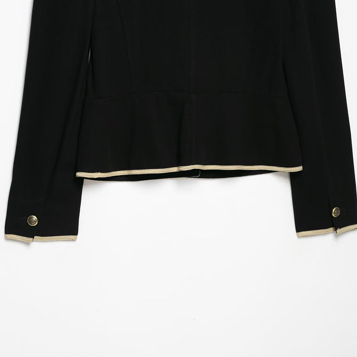 Damen Cropped Kurzblazer mit Stehkragen, Zierpaspel und Medaillonknöpfen Drune