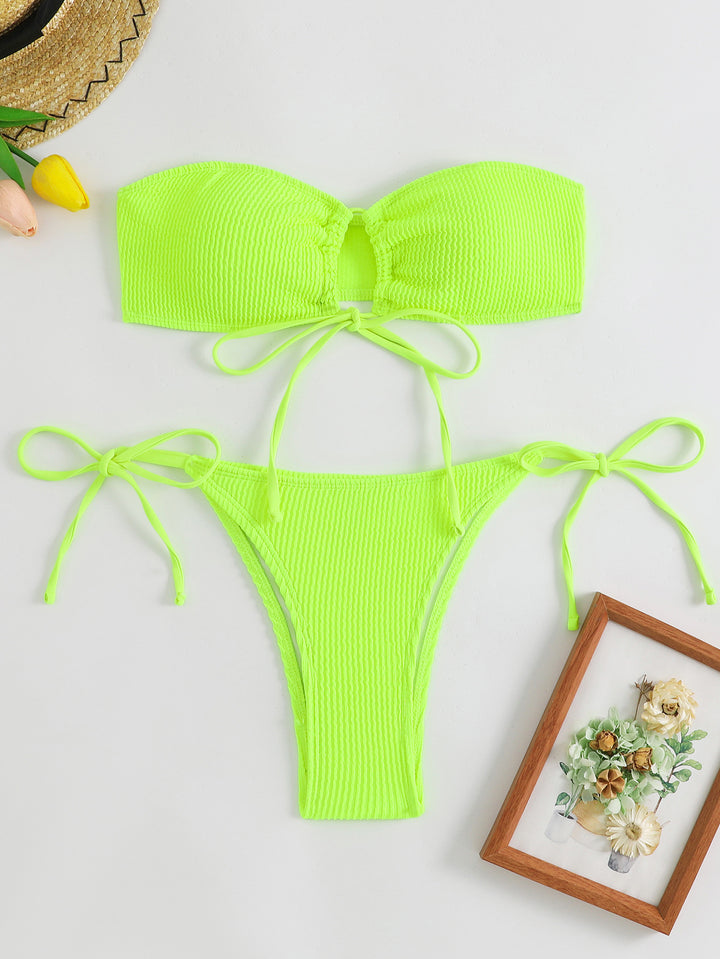 Damen Bandeau-Bikini-Set mit Klettverschluss und verstellbaren Bindebändern Drune