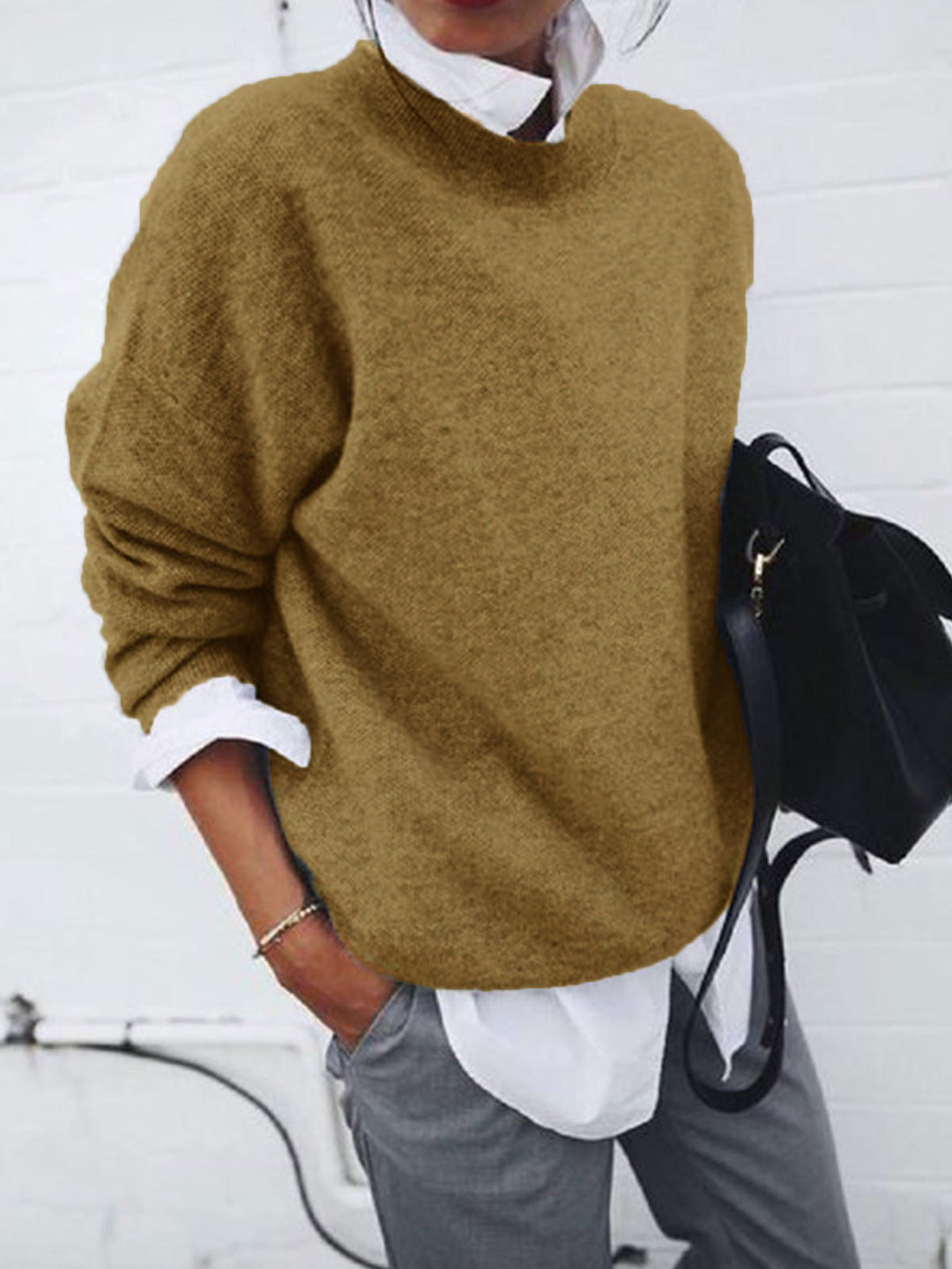 Damen Oversized Feinstrickpullover mit Stehkragen und abgesenkter Schulter Drune