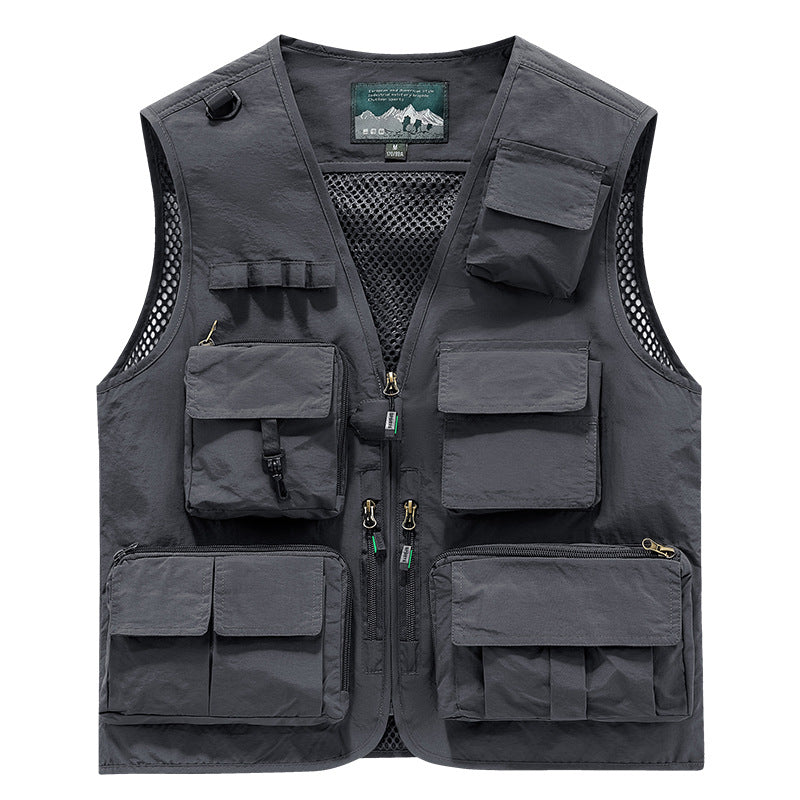 Herren multifunktionale Angler- und Utility‑Weste mit zahlreichen Reißverschluss- und Kletttaschen sowie Mesh-Innenfutter Drune