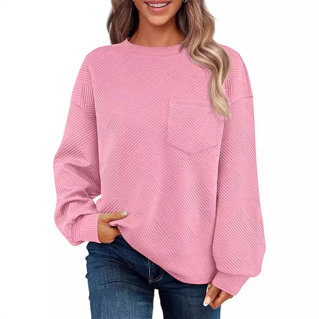 Damen Oversize Strukturstrick-Pullover mit Brusttasche Drune
